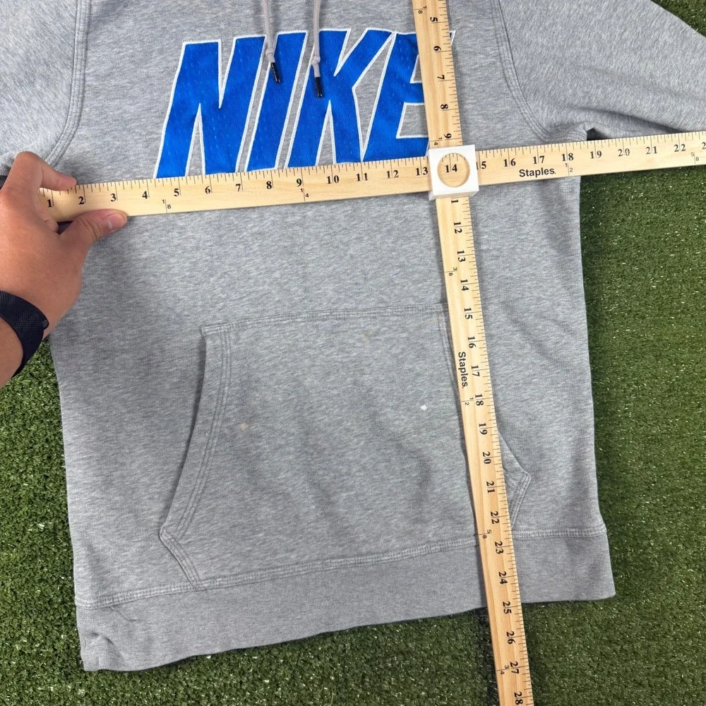 Nike Mens Gray Blue Mesh Logo Pullover Hoodie Sweatshirt Small S